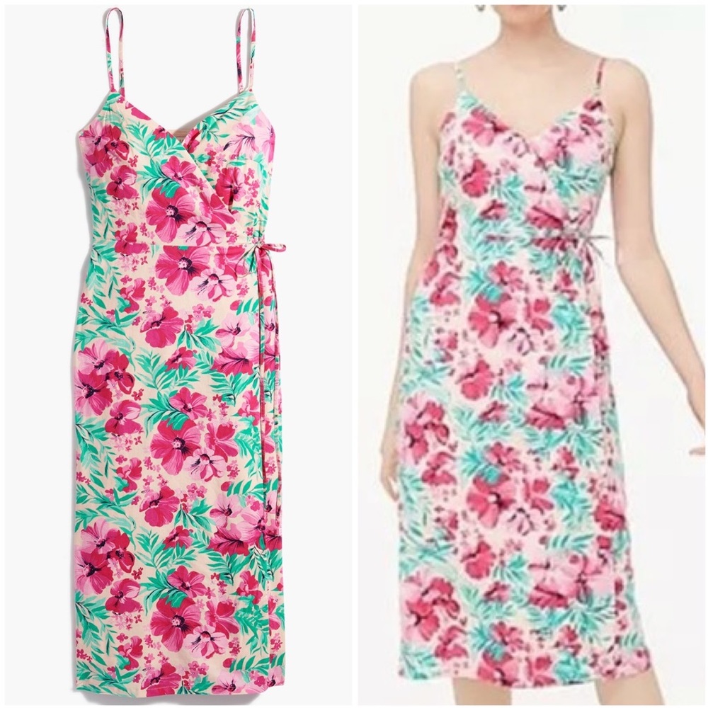 J. Crew Floral Cotton Wrap Midi Dress